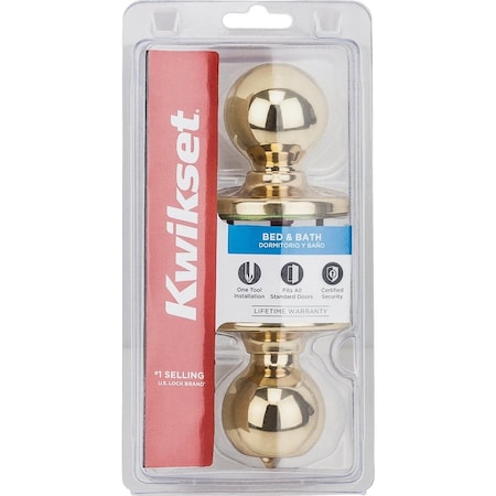 Kwikset Polo Polished Brass Bed & Bath Door Knob 300P CP V1